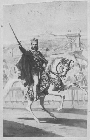 Depiction of Franz Joseph on a white horse during his coronation