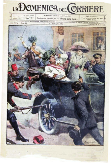 A drawing of Gavrilo Princip killing Archduke Francis Ferdinand in 1914