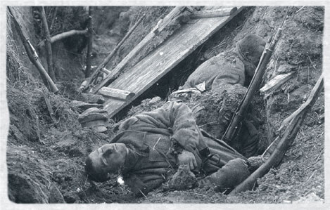 A dead Austro-Hungarian soldier in a trench