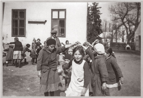 Children in front of their school in Gomba Hungary