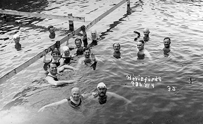 Swimmers in Héviz thermal lake in Hungary