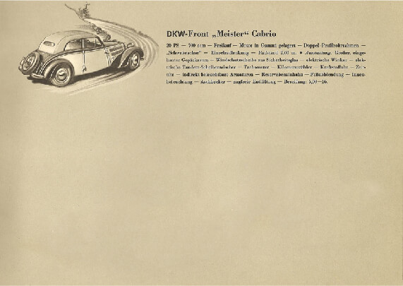 Advertisement for DKW car from a 1939 sales brochure