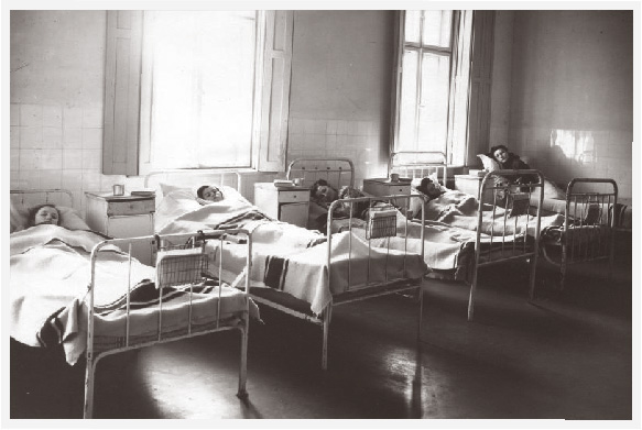 Hungarian teenage girls in beds at a boarding school