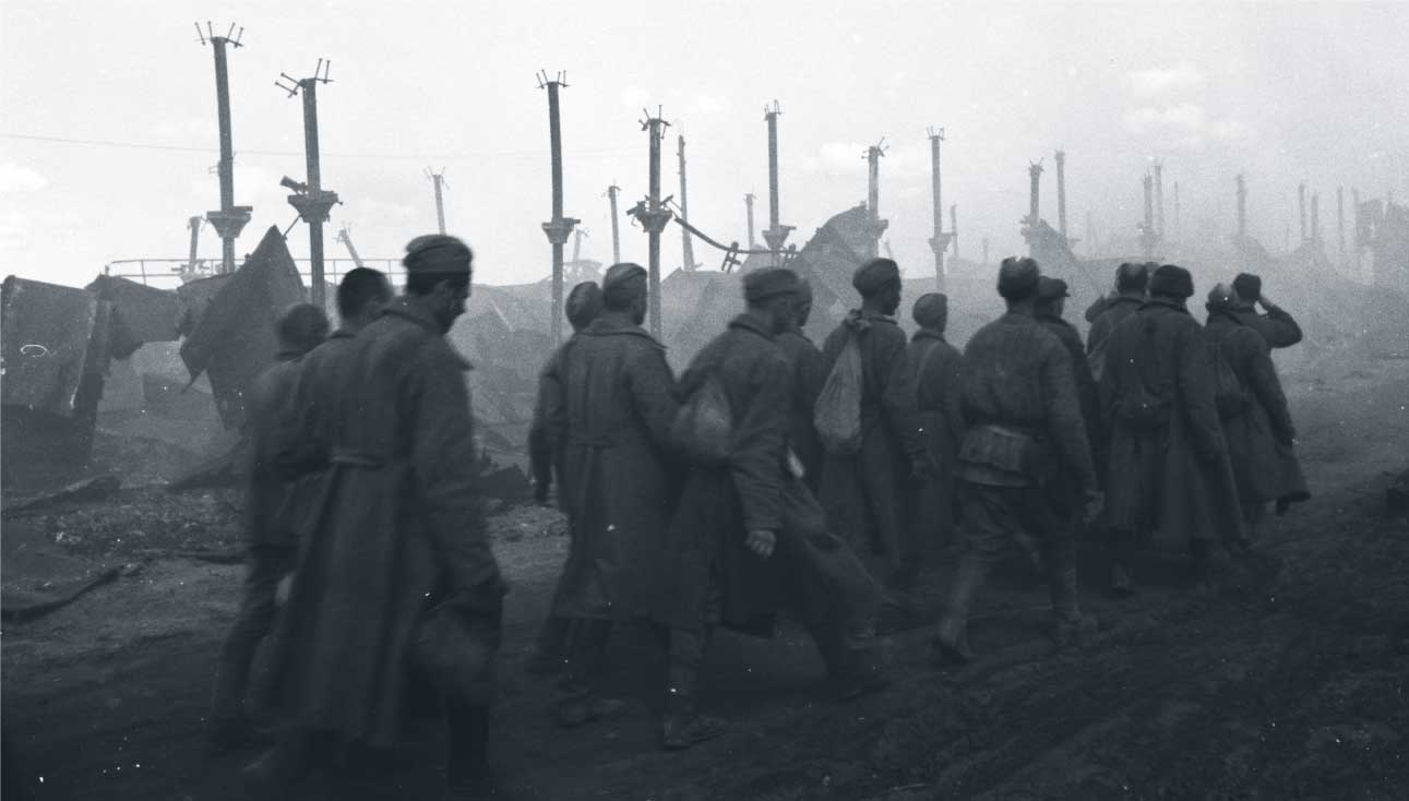 Soldiers marching on the Eastern Front