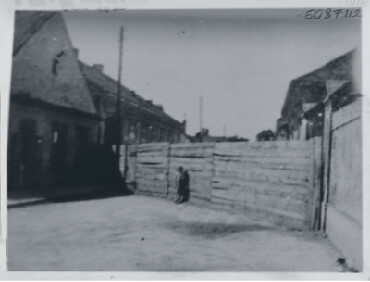 Barrier indicating Jewish ghetto in rural Hungary in 1944