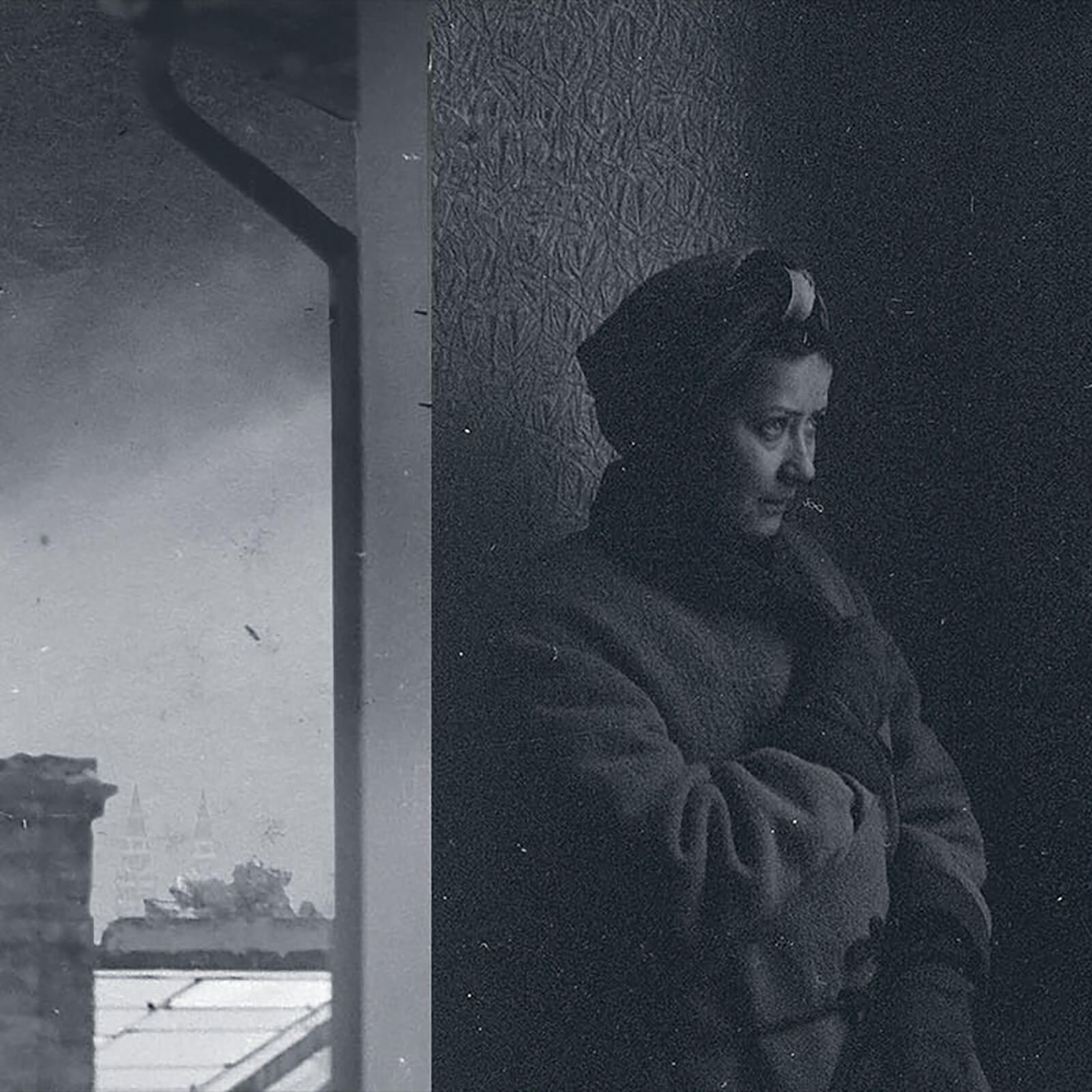A woman looks out on the destruction in Budapest in 1944