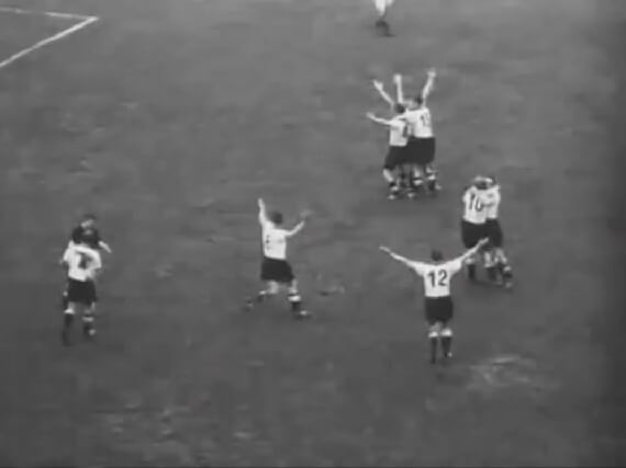 Hungarian football team vs. West Germany during the European World Cup final in Bern Switzerland in 1954 with West German victorious