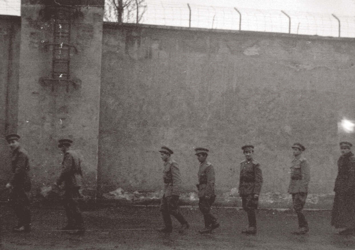 Soldiers in prison courtyard in Hungary in 1954