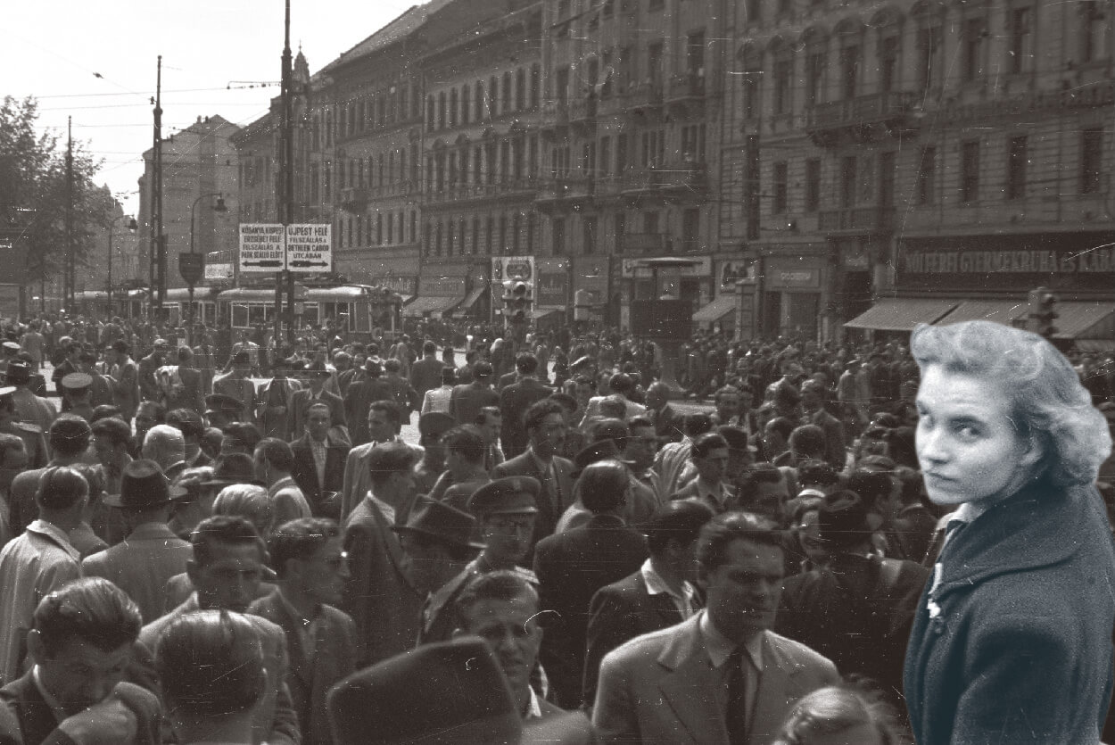 Crowd assembled at Baross Tér in Budapest Hungary 1953