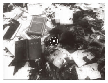 Video footage showing the freedom fighters burning books during the 1956 Hungarian revolution