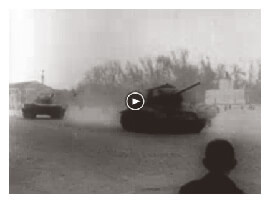 Looped video footage showing Soviet tanks entering Budapest