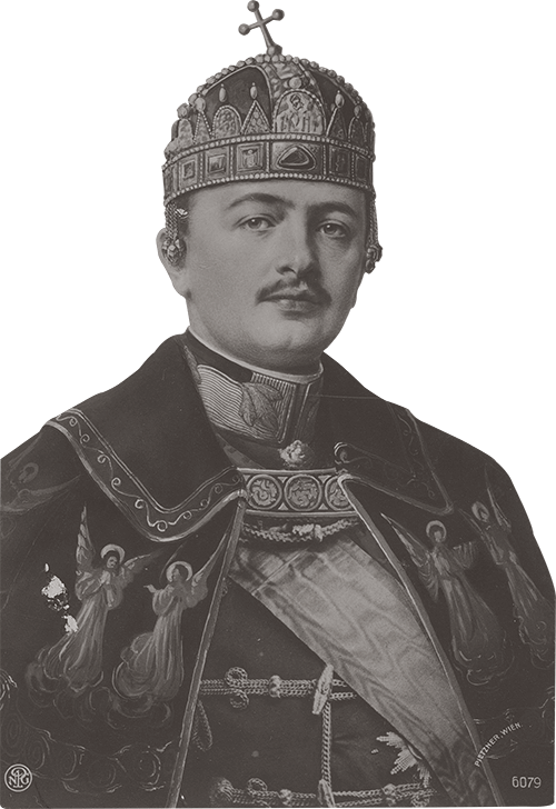 Hungarian King Charles IV wearing the Holy Crown of Hungary in 1916