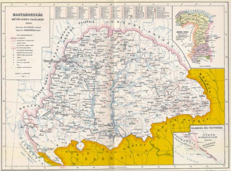 1490 map of depicting the Turkish invasion of Hungary