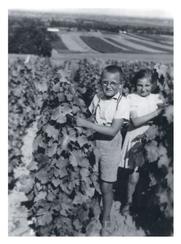 Ari and Gyula on the family farm in Marcali Hungary 1940s