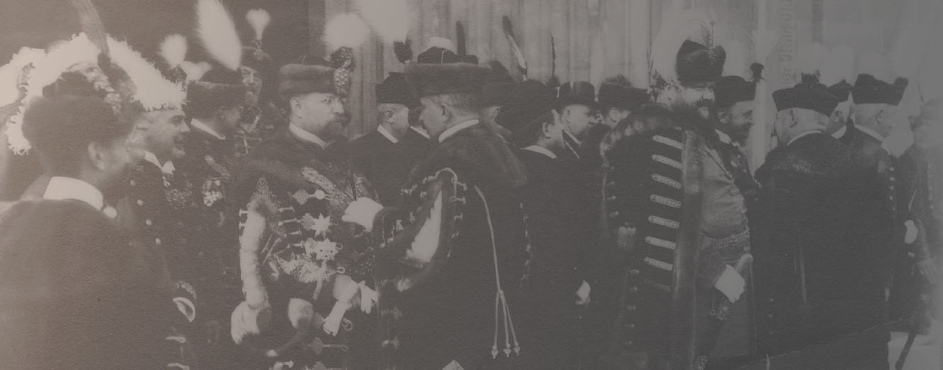 Hungarian men wearing diszmagyar costumes