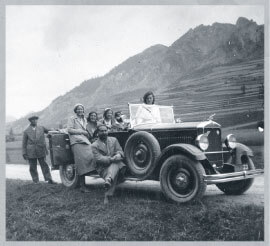 Upper middle class Hungarians with car on a trip through the countryside