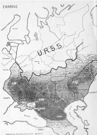 Map showing the USSR famine in 1933