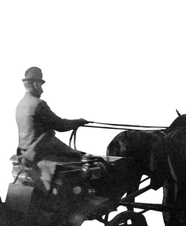 Farmer driving family in a horse-drawn wagon