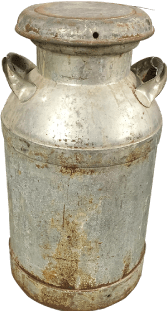 A rusted milk jug