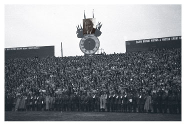 A football match at Ujpest stadium in during the Rákosi era