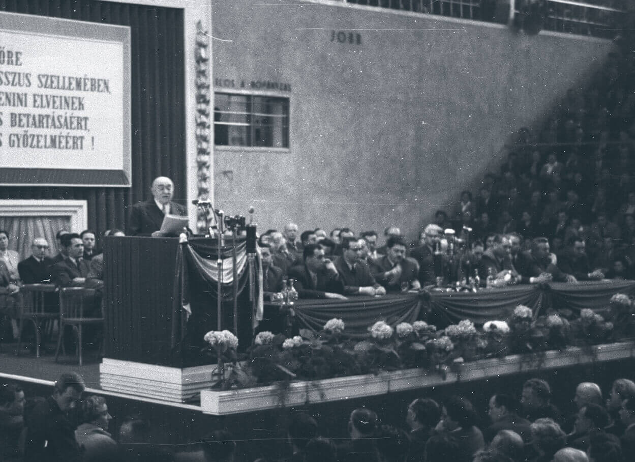 Mátyás Rákosi in a Budapest assembly