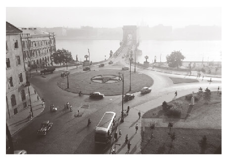 Near Gyula’s prison on Clark Ádám tér and the Chain Bridge (Lánchíd) in Budapest