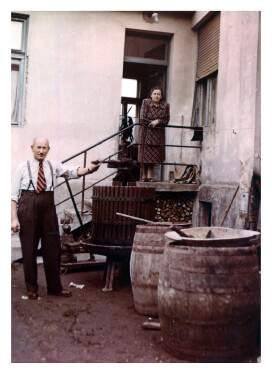 Pista and Gizella in back yard of their Keszthely house