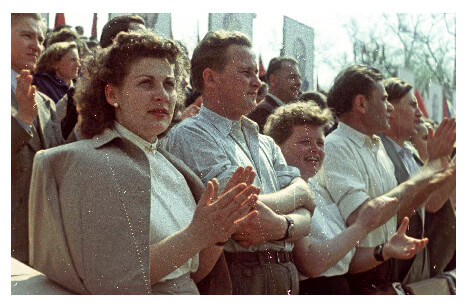 Crowd assembled for May 1st parade in 1955 Hungary