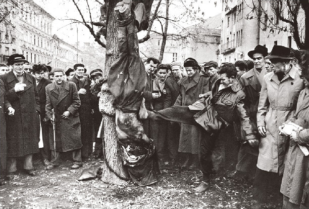ÁVH soldier lynched in Budapest on October 30 during the 1956 Hungarian Revolution