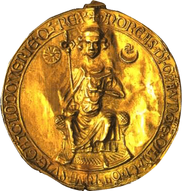 golden bull medallion rolling across the manuscript