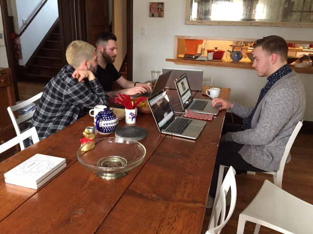 Connor working with Collin Cahill and Brendan Benson.