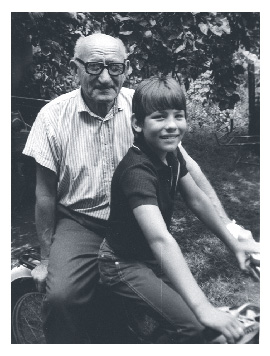 Pista teaches his grandson Adrian how to drive a moped in Keszthely in 1976